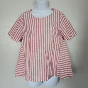 Roolee Red Ivory Striped Shirt XS Vertical Stripes Loose Fit Contrast Side Panel